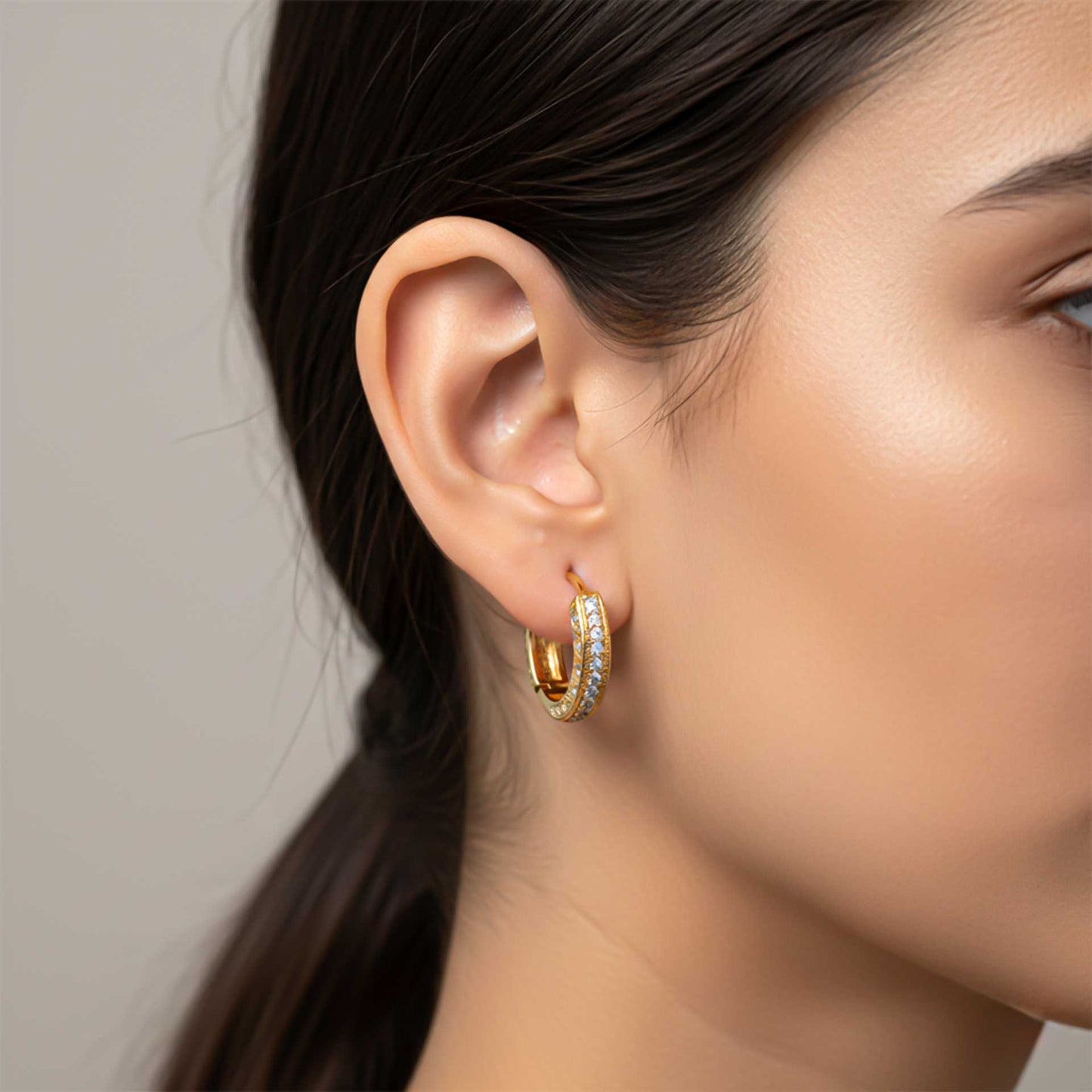 925 Sterling Silver With 14K Gold Plated Hip Hop Hoop Earrings