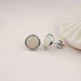 Silver Round Opal Stud Earrings for Women