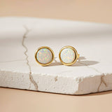 Silver Round Opal Stud Earrings for Women