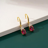 Silver Ruby Oval Drop CZ Earrings for Women