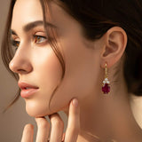 Silver Ruby Oval Drop CZ Earrings for Women