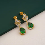 Silver Emerald Teardrop Statement Earrings