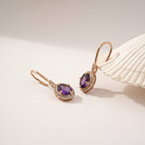 Silver Amethyst Halo Drop Earrings for Women