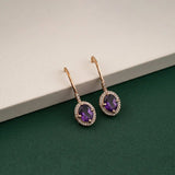 Silver Amethyst Halo Drop Earrings for Women