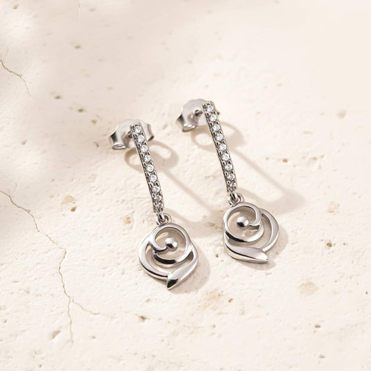 Silver CZ Spiral Drop Earrings for Women