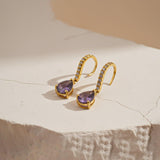 Silver Amethyst Teardrop Dangle Earrings