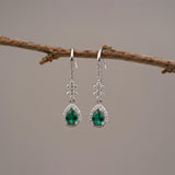 Silver Emerald Teardrop Star Dangle Earrings