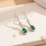 Silver Emerald Teardrop Star Dangle Earrings