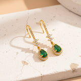 Silver Emerald Teardrop Star Dangle Earrings