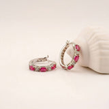 Silver Pink Ruby Half Hoop Earrings Gold Vermeil (2.5 Micron)