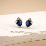Silver Blue Sapphire Crown Stud Earrings