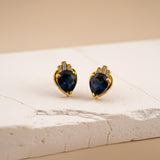 Silver Blue Sapphire Crown Stud Earrings