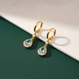 Silver Aquamarine Teardrop Halo Dangle Earrings
