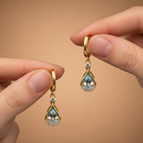 Silver Aquamarine Teardrop Halo Dangle Earrings