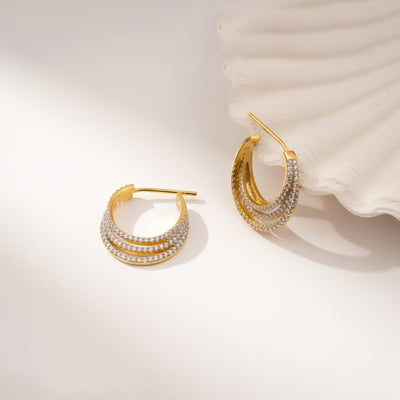 Silver Multi-Layer CZ Hoop Earrings for Women