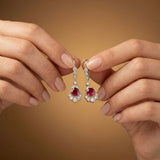 Silver Red Ruby Vintage Drop Earrings