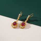 Silver Red Ruby Vintage Drop Earrings