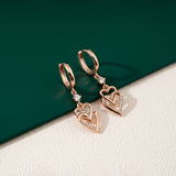 Silver CZ Double Heart Drop Earrings