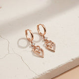 Silver CZ Double Heart Drop Earrings