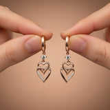 Silver CZ Double Heart Drop Earrings