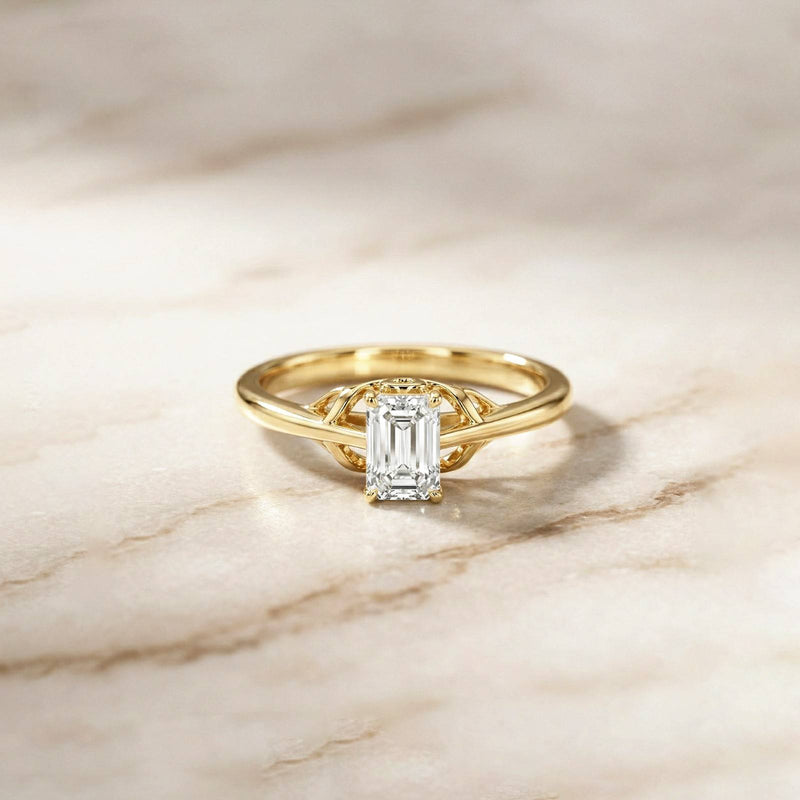 0.44Ct Moissanite Vintage Emerald Solitaire Ring