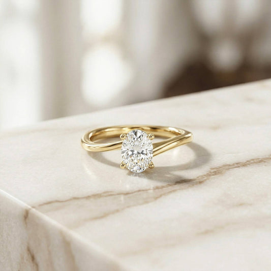 0.78Ct Moissanite Twist Band Oval Solitaire Ring