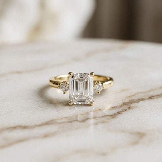 2.23Ct Moissanite Emerald Cut Three Stone Ring
