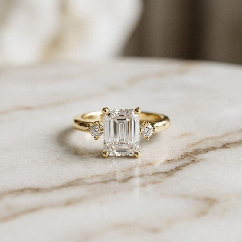 2.23Ct Moissanite Emerald Cut Three Stone Ring