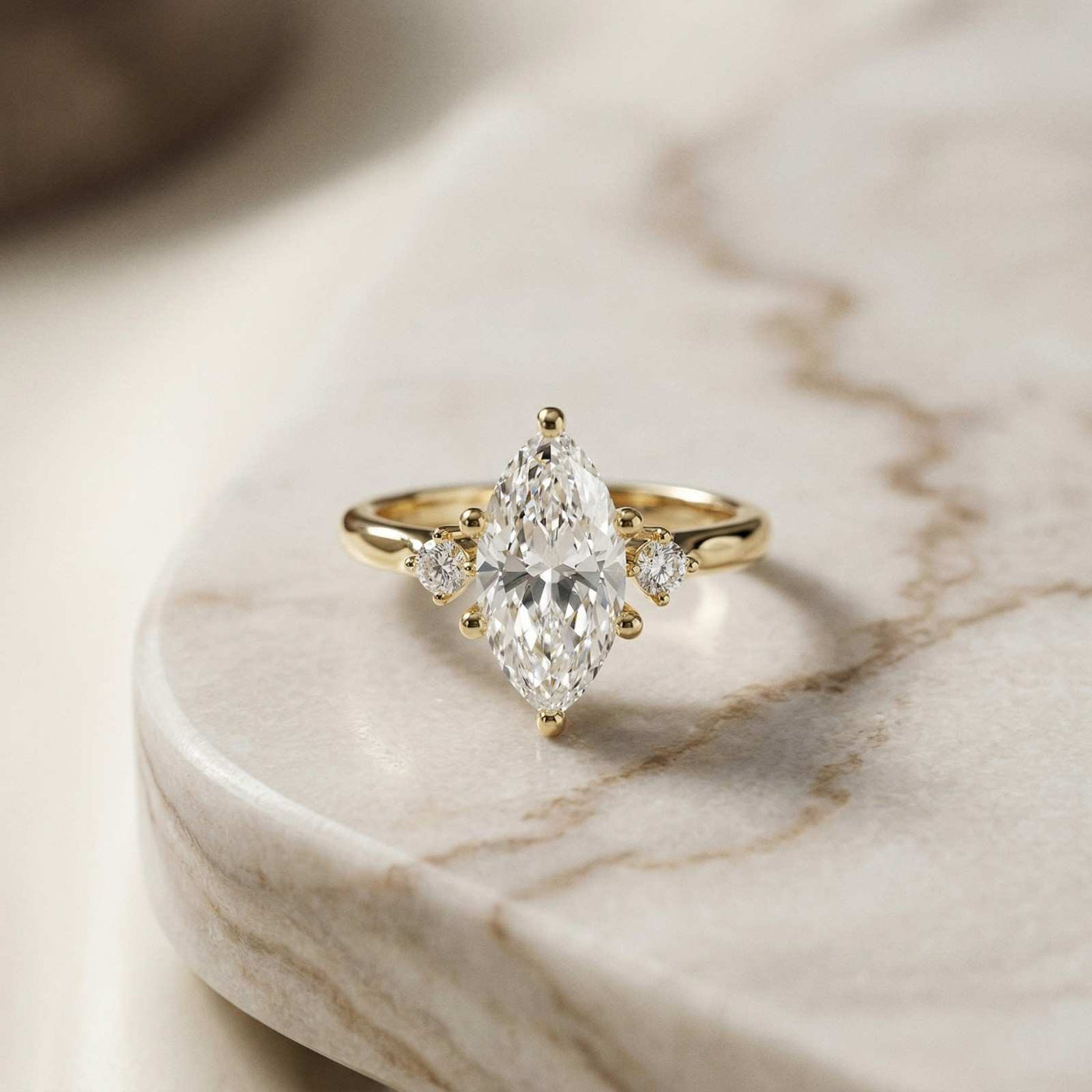 1.95Ct Moissanite Marquise Cut Three Stone Ring