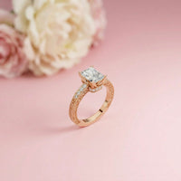 2.19Ct Moissanite Vintage Radiant Cut Milgrain Ring