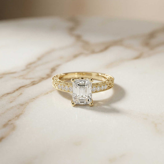 2.19Ct Moissanite Vintage Radiant Cut Milgrain Ring