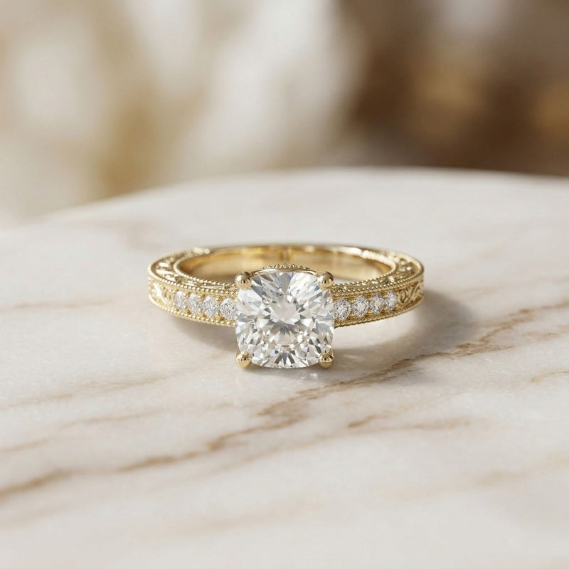 1.97Ct Moissanite Cushion Cut Vintage Ring