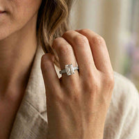 2.29Ct Moissanite Emerald Cut Vintage Pavé Ring