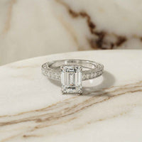 2.29Ct Moissanite Emerald Cut Vintage Pavé Ring