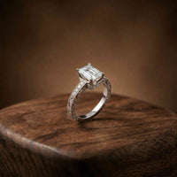 2.29Ct Moissanite Emerald Cut Vintage Pavé Ring