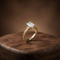 2.29Ct Moissanite Emerald Cut Vintage Pavé Ring