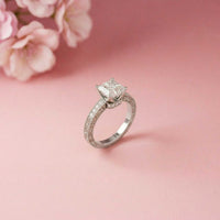 1.97Ct Moissanite Vintage Milgrain Emerald-Cut Halo Ring