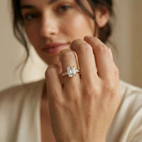1.97Ct Moissanite Vintage Milgrain Emerald-Cut Halo Ring