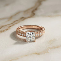 1.97Ct Moissanite Vintage Milgrain Emerald-Cut Halo Ring