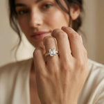 1.97Ct Moissanite Vintage Milgrain Emerald-Cut Halo Ring