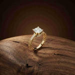 1.97Ct Moissanite Vintage Milgrain Emerald-Cut Halo Ring