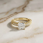 1.97Ct Moissanite Vintage Milgrain Emerald-Cut Halo Ring
