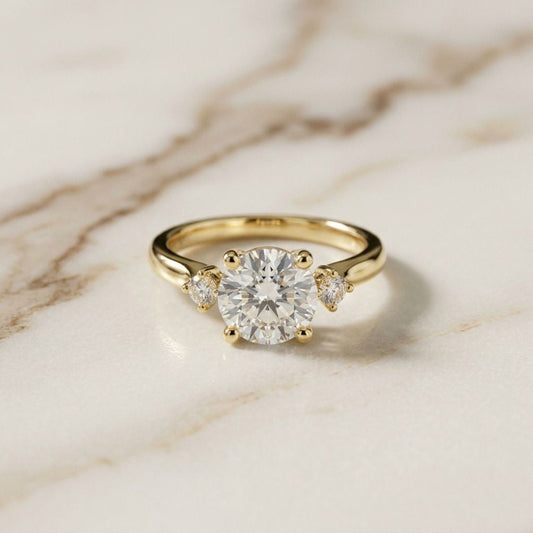 2.15Ct Moissanite Round Solitaire Three-Stone Ring