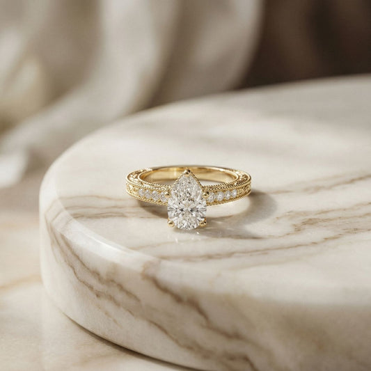1.38Ct Moissanite Pear Cut Vintage Ring