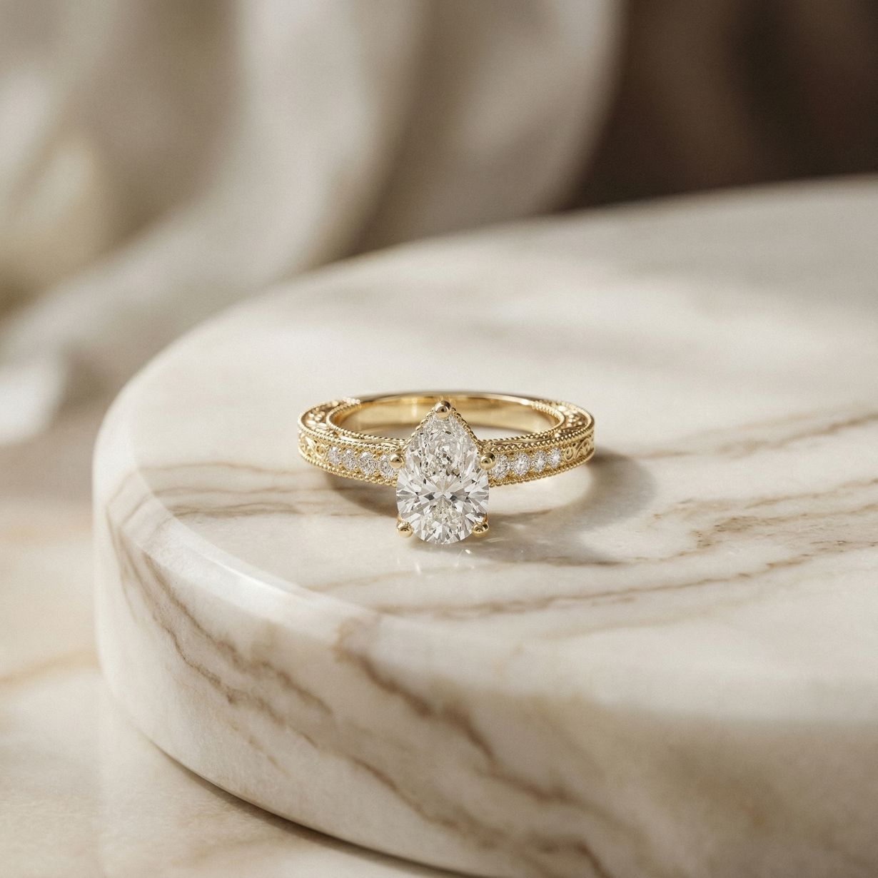 1.38Ct Moissanite Pear Cut Vintage Ring