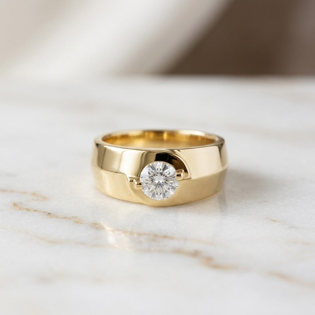 0.75Ct Moissanite Modern Bezel-Set Ring For Men's