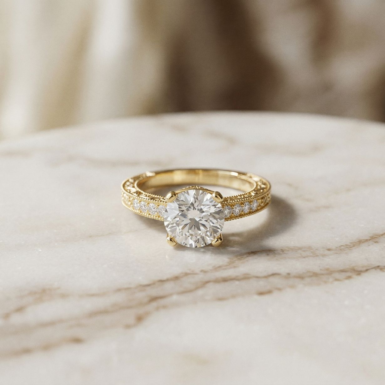 2.21Ct Moissanite Round Cut Vintage Ring