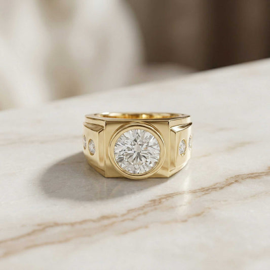 3.66Ct Moissanite Bold Bezel Ring For Men's