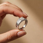 0.78Ct Moissanite Princess Textured Ring For Men's