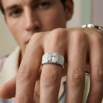 0.78Ct Moissanite Princess Textured Ring For Men's
